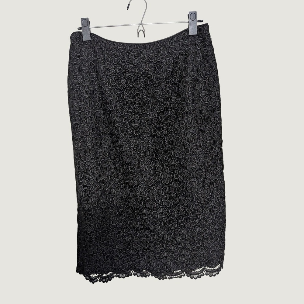 Talbots Petites Black Floral Corded Lace Pencil Skirt Tailored Size 10P
